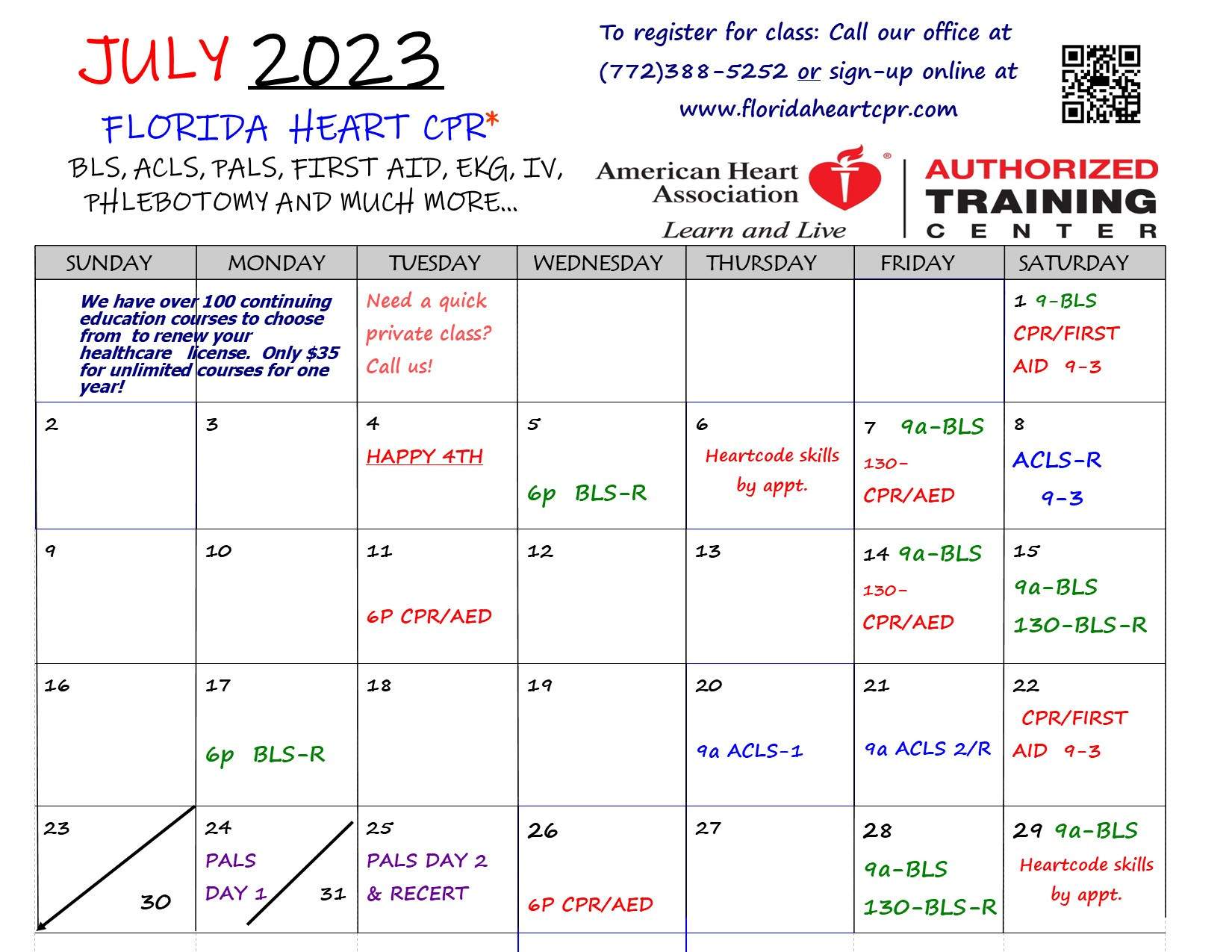 July 2023 Class Calendar
