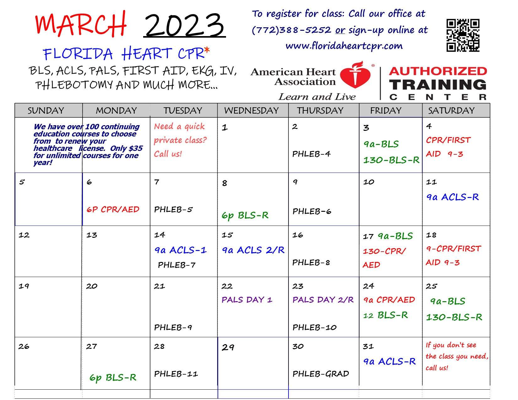 March 2023 Class Calendar