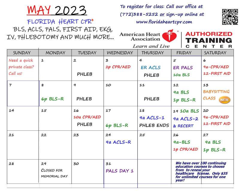 May 2023 Course Calendar